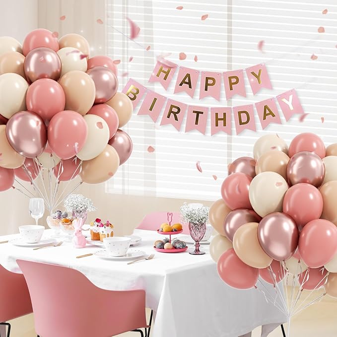 60pcs Dusty Pink Balloons, Blush Pink Dusty Rose Nude Ivory White