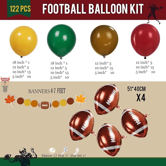 Football Party Decorations with Ruby red Green Brown Balloon Garland