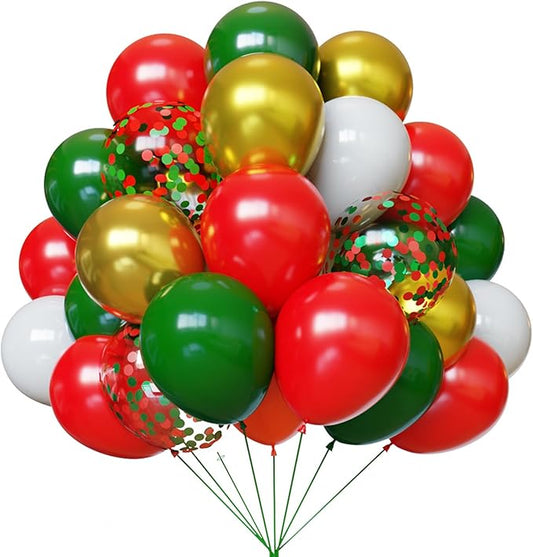 Christmas Balloons, 67pcs 12 Inch Red and Green Balloons, Red Green