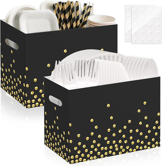 2PCS Black and Gold Utensil Holder Paper Utensil Caddy for Retirement