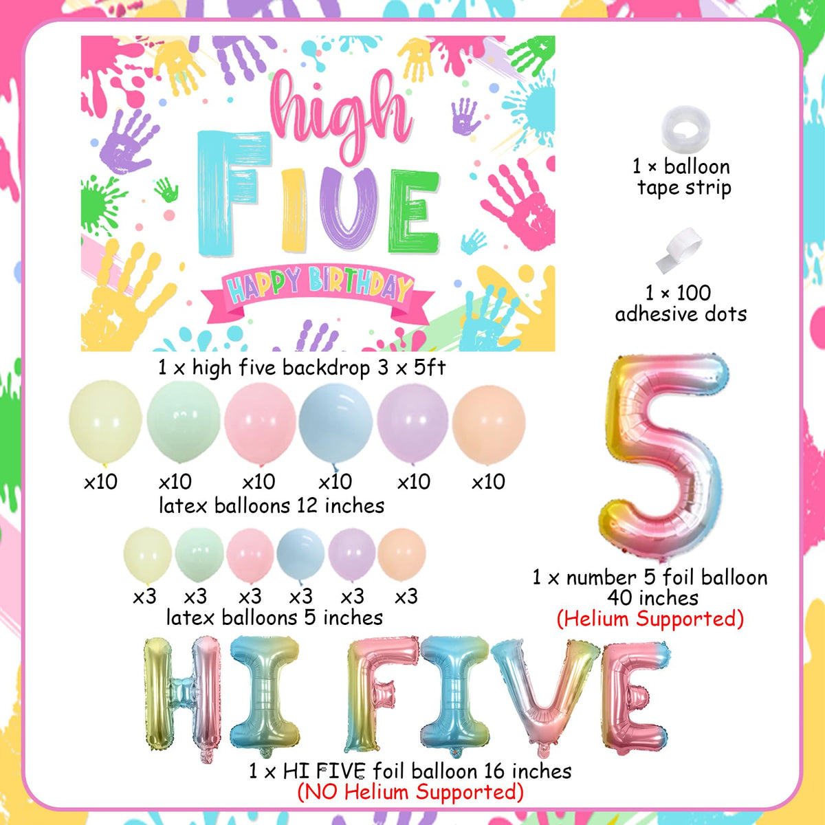 Hi Five Birthday Party Decorations for Girls, 5th Birthday Decorations