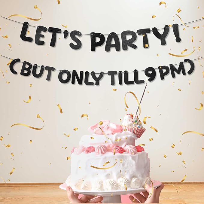 Yeaqee Pre-strung Glitter Funny Birthday Banner, Let's Party But Only
