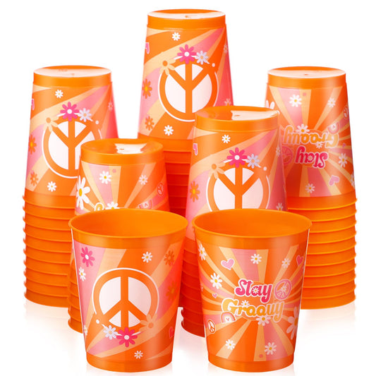 Cholemy 50 Pcs Groovy Plastic Cups Birthday Party Favors 12 oz