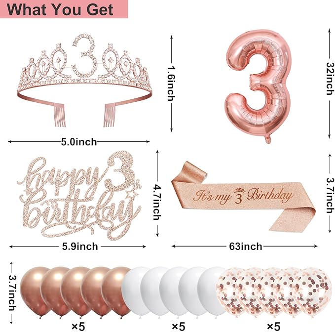 3rd Birthday Decorations for Girls 32PCS 3 year old Birthday Party