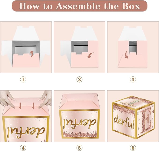 3Pcs 1st Birthday Boxes Decorations for Girls Pink Rose Gold Miss