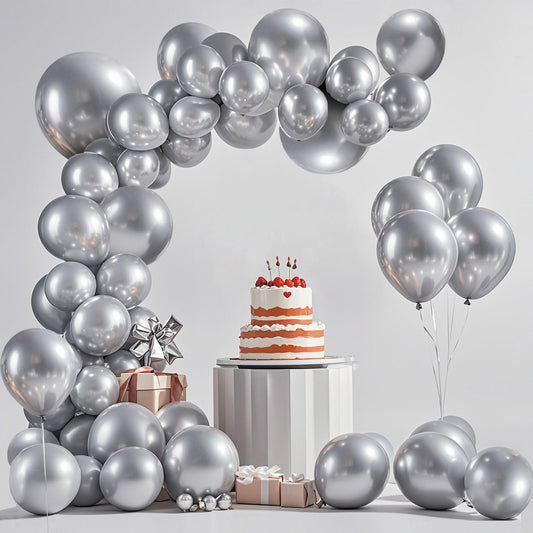 Silver Balloon,145pcs Latex Metallic Silver Balloons Arch Kit