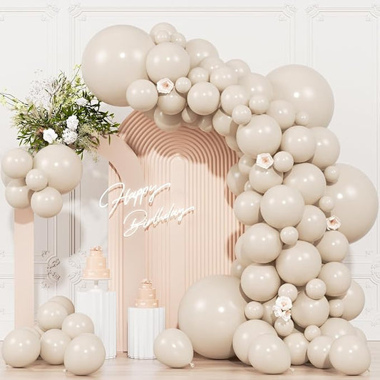 104pcs Sand White Balloons - 18/12/10/5 Inch Cream Beige Neutral