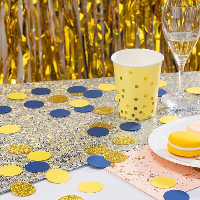 Gold Blue and Yellow Confetti Table Decoration for Graduation