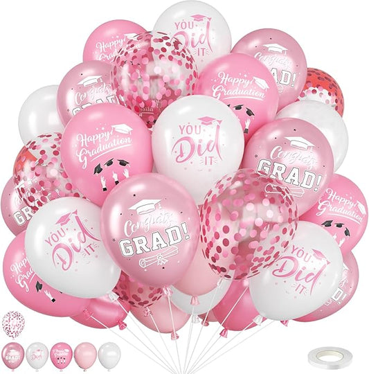 Pink Graduation Balloons,12 Inch Pink and Rose Gold Printed 2026,You