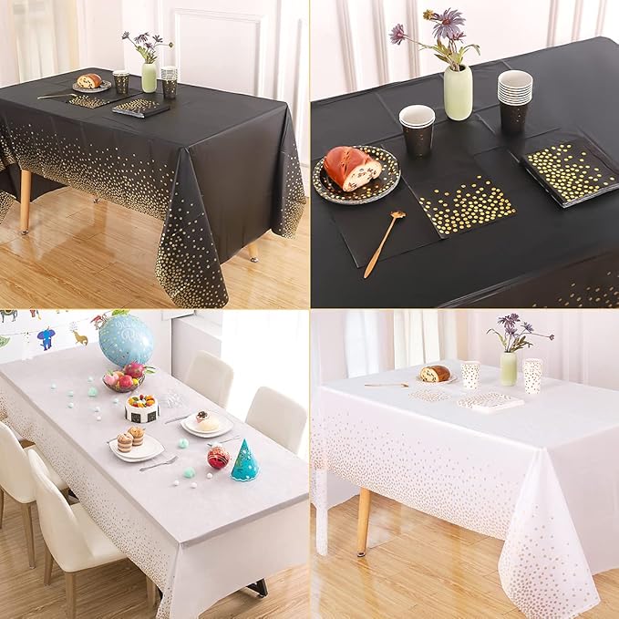 2 Packaging White and Rose Gold Plastic Tablecloth, 54 inch x108 inch