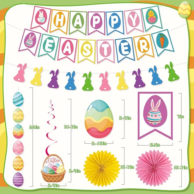 55 Pcs Easter Decorations Happy Easter Banner Hanging Decorations