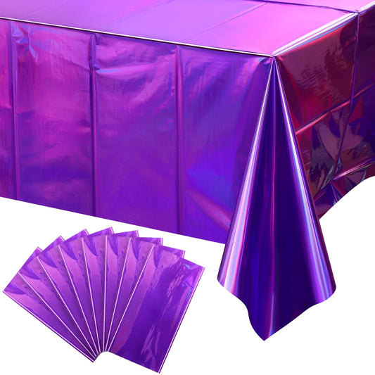 FunnyPars 8 Pack Iridescent Purple Plastic Tablecloths, Shiny