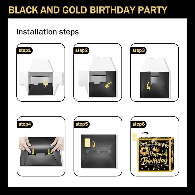 Black and Gold Birthday Party Decorations for Men Women Includes