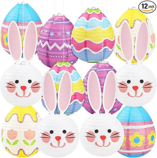 12 Pieces Pastel Paper Lanterns 8 Styles of Easter Egg Lanterns 4