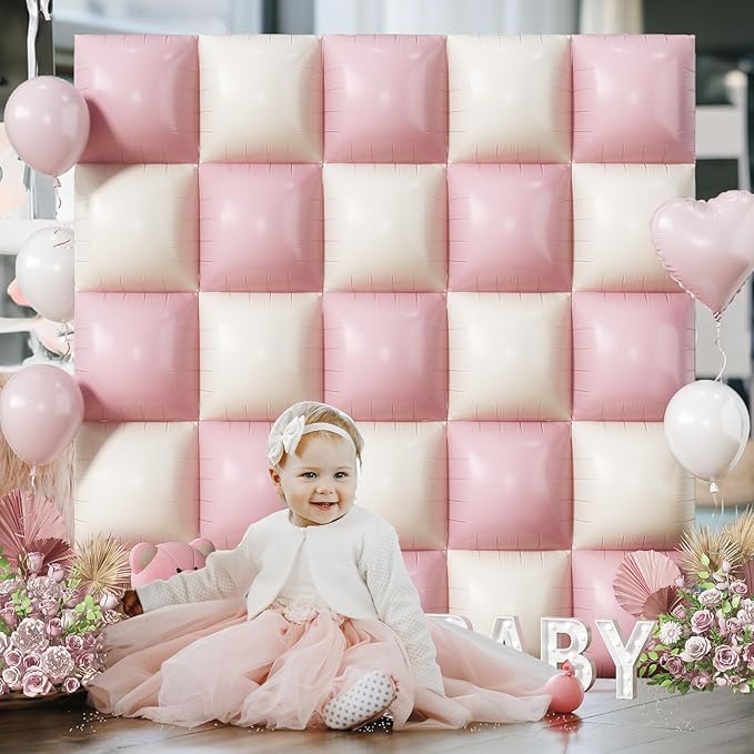 Pink Cream Balloons Square Foil Balloon 25PCS Boho Baby Pink and