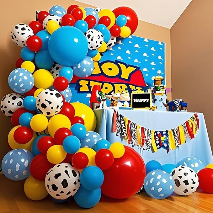 68Pcs Red Yellow Blue Toy Balloons 12 Inch Light Blue Cloud Cow Print