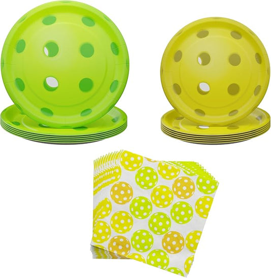 Blue Orchards Pickleball Party Plates and Napkins (52 Pieces for 16