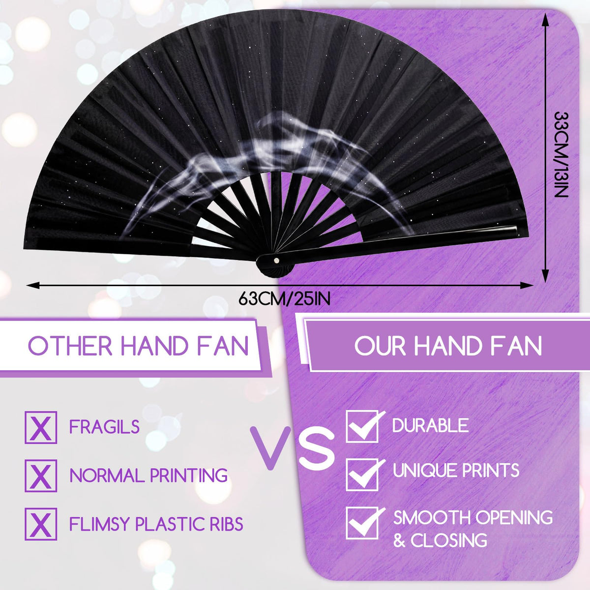 FairySandy 6 Pcs Large Hand Fan Rave Iconic Shade Bye Folding Bamboo