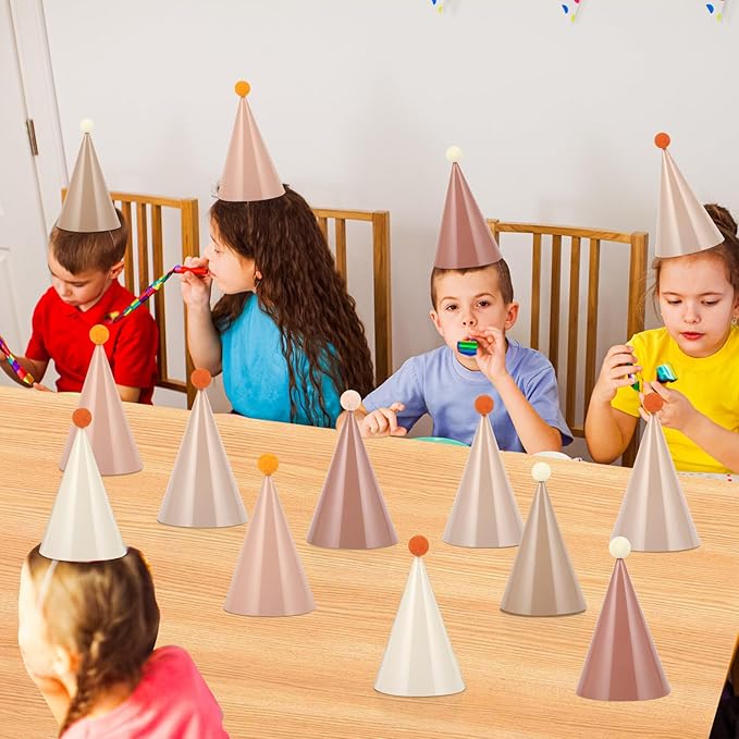 CHUNNIN 24 PCS Boho Party Hats Neutral Boho Themed Paper Hats