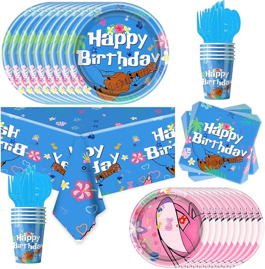 81Pcs Tropical Hawaiian Party Cutlery Set Blue and Pink Party Plates