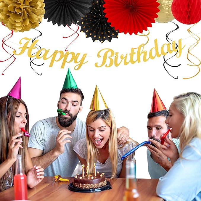 Red Black Gold Casino Theme Birthday Party Decorations 21pcs Happy