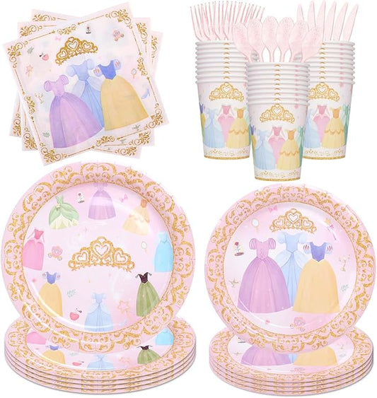 175Pcs Princess Paper Plates Napkins Princess Themed Birthday Party