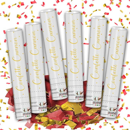 12" Red & Gold Confetti Cannons - Party Poppers for Birthday