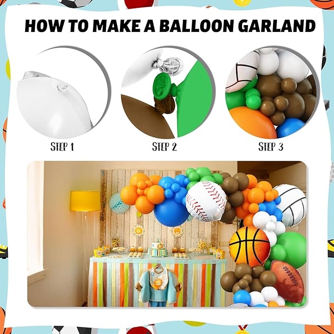 Sports Balloon Arch Garland Kit 115Pcs Sports Party Baseball Soccer