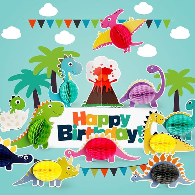 12 Pieces Dinosaur Party Honeycomb Centerpieces Table Decorations
