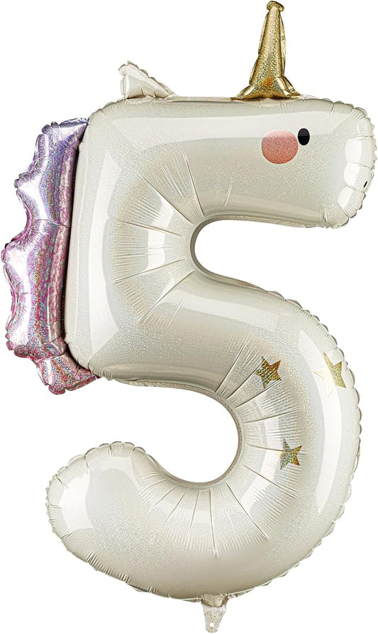 Unicorn Number 5 Balloon PartyDeco 36.5 Inch Holographic Foil