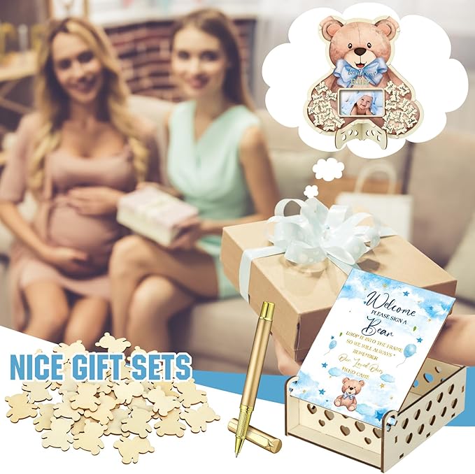 63 Pcs Bear Baby Shower Guest Book Alternatives Set Baby Shower