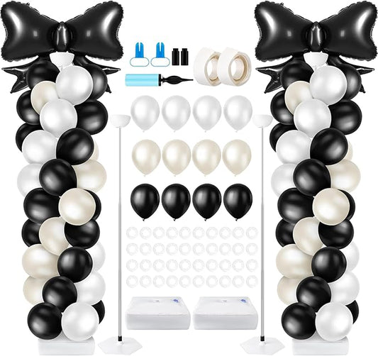 Kasyat 2 Sets Black Bow Balloon Column Stand Kit with 2 Black Bow