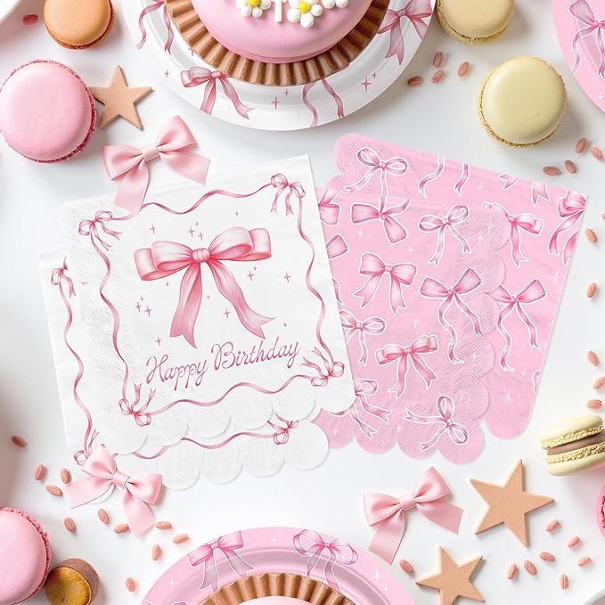 Pink Bow Happy Birthday Decorations Set for 16 Bachelorette Party