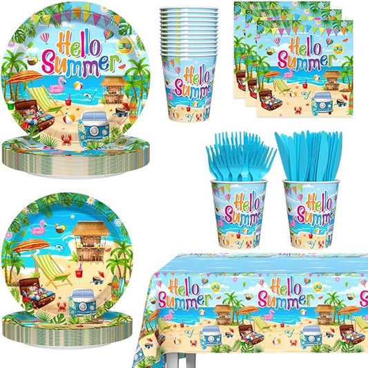 145PCS Hello Summer Party Decorations Summer Beach Paper Plates Cups