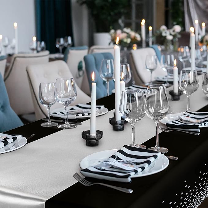 Breling 8 Pack Black and Silver Disposable Plastic Tablecloths and