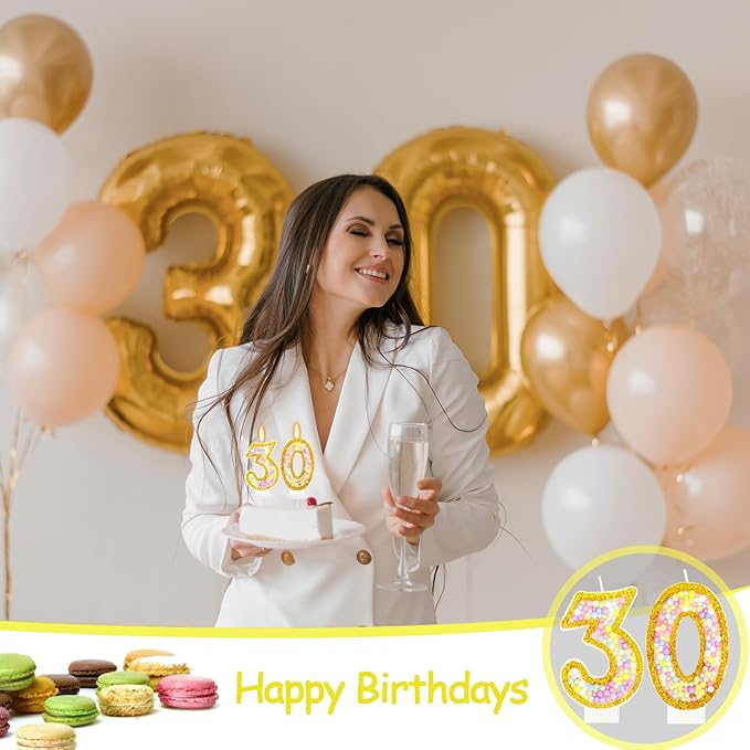 30th Birthday Candle for Cake, Colorful Macaron Numeral Candles for