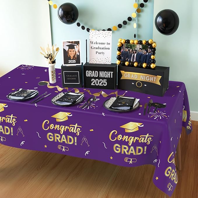 Slergut Purple and Gold Graduation Decorations 2026, 3 Pack Purple