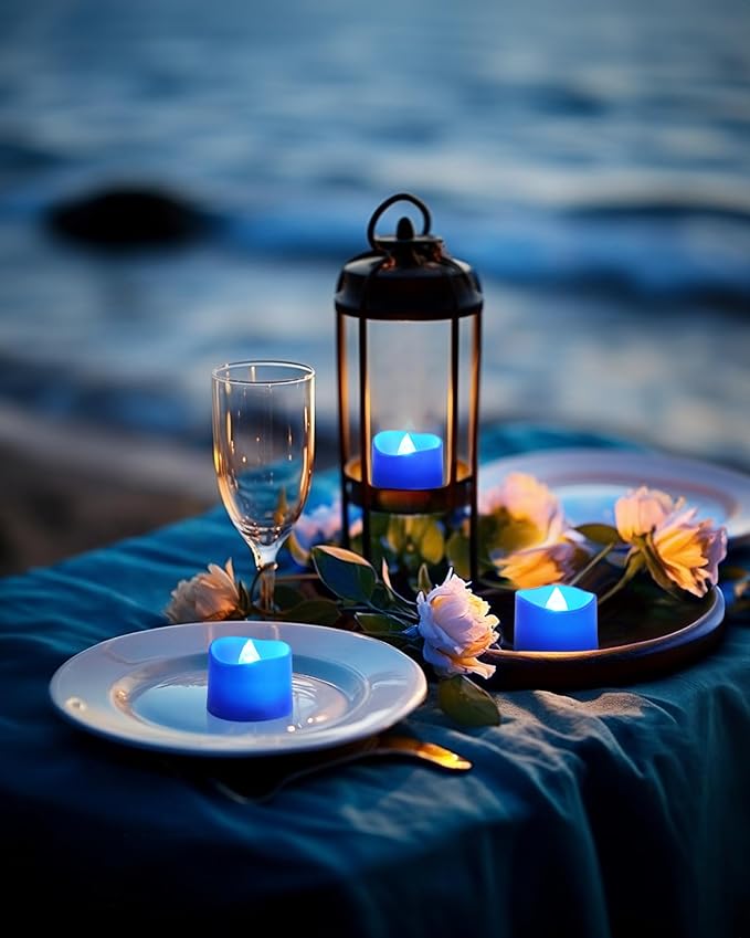 Homemory Blue Tea Lights Candles Battery Operated, 200+Hour Flameless