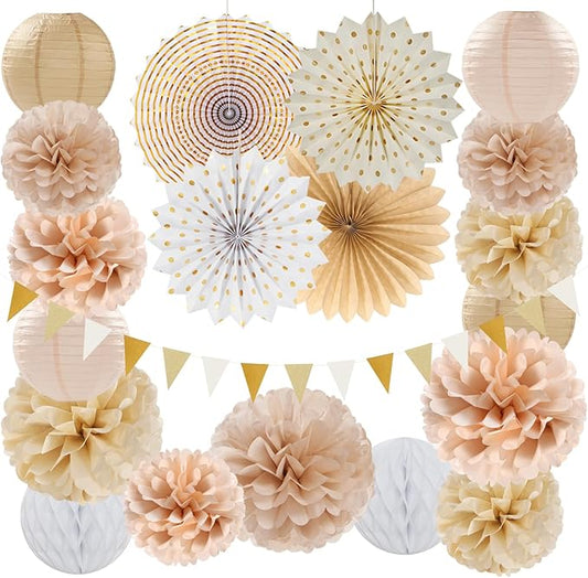 Beige Champagne Gold White Peach Boho Party Decorations 20pcs