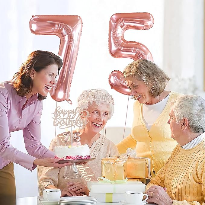 75th Birthday Decorations for Women with Banner Rose Gold Tablecloth