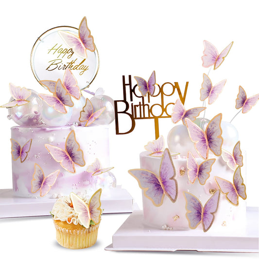 LANGPA 22-Pieces Butterfly Cake Decorations With Happy Birthday Purple
