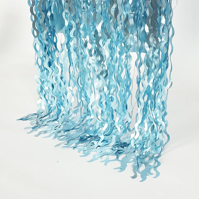4 Pack Wavy Blue Foil Fringe Curtain 3.3x6.6 Feet | Blue Streamers