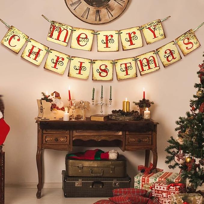 Christmas Decorations Vintage Merry Christmas Banner Retro Nostalgic