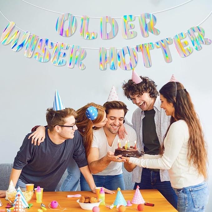 Iridescent Older Wiser Hotter Banner, Pre-Strung Funny Birthday