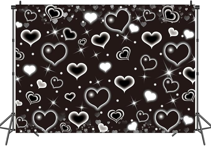 Black Heart Early 2000s Backdrop 7x5FT Valentine's Day Photography