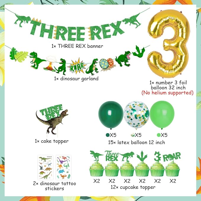 Three Rex Birthday Party Decoration Boy Dinosaur 3rd Birthday