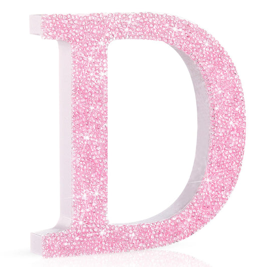 Qunclay Pink Crystal Diamond Letter Wall Decor, Glitter Wooden Bling