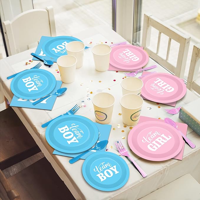 96 PCS Gender Reveal Party Supplies Gender Reveal Plates and Napkins