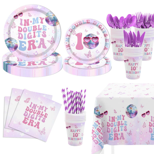 MEHOFOND 193pcs 10th Birthday Party Supplies for Girls, In My Double