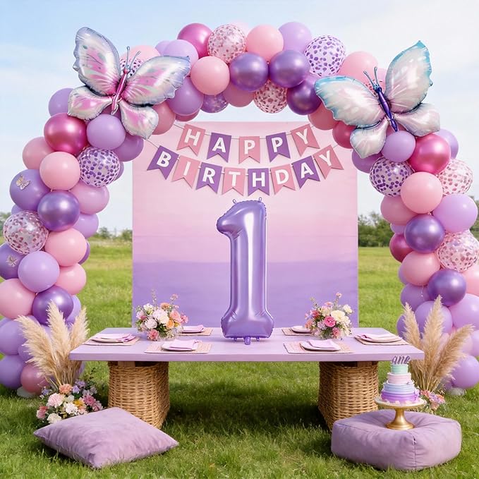 1st Birthday Decorations for Girls, 40 Inch Purple Number 1 Balloon